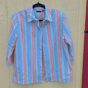 Kim Rogers Blue and Pink Striped Women's Shirt
